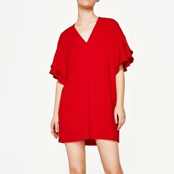 Zara | Dresses | Zara Red Vneck Ruffle Sleeve Dress Small | Poshmark Zara | Dresses | Zara Red Vneck Ruffle Sleeve Dress Small | Poshmark